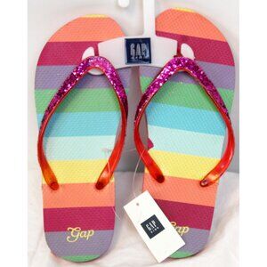 NWT Gap Kid Girl Flip Flops Thongs Foam Glitter Strap sz 3/4 Summer Cruise Beach